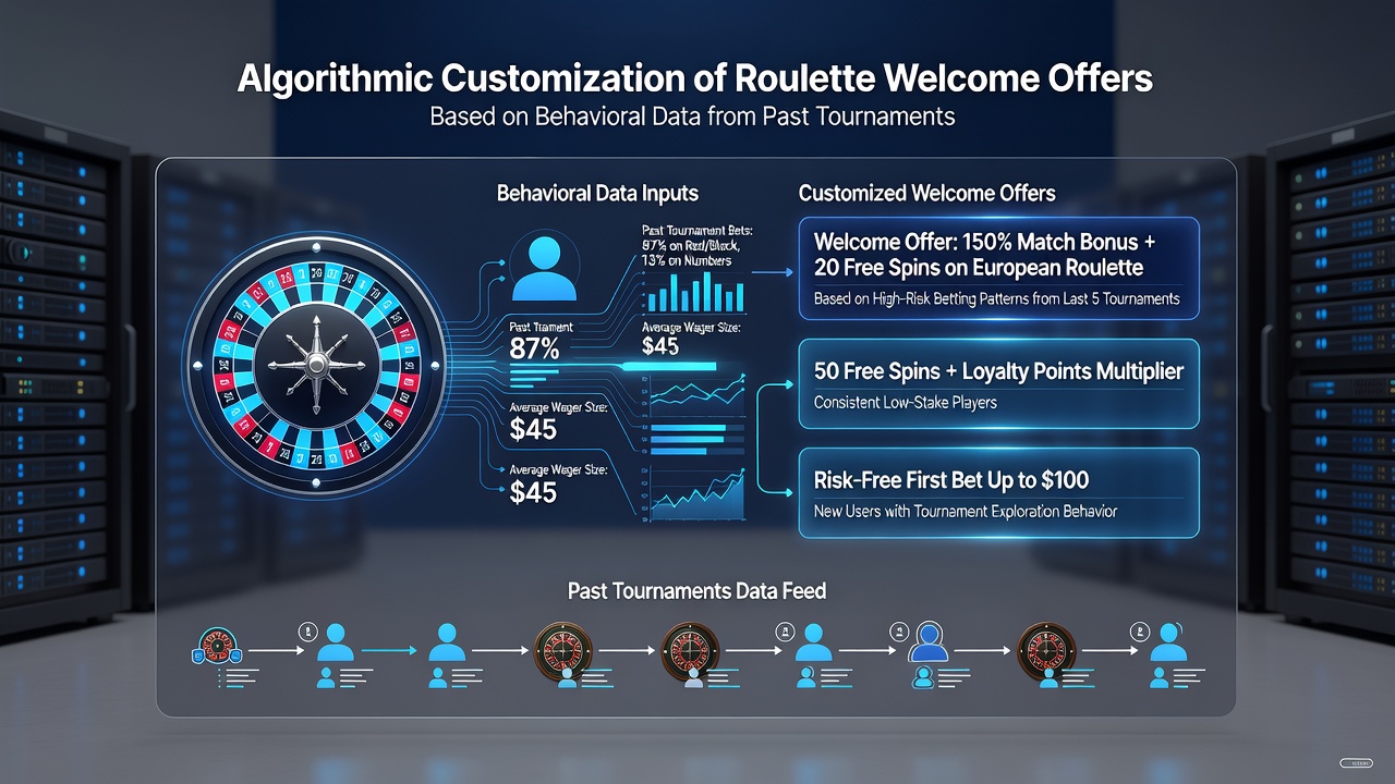 Flowchart illustrating how past tournament data feeds into personalized roulette welcome bonuses