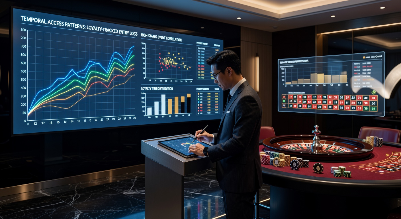 Loyalty tracking dashboard displaying hourly access patterns for high-stakes roulette events across multiple casino floors