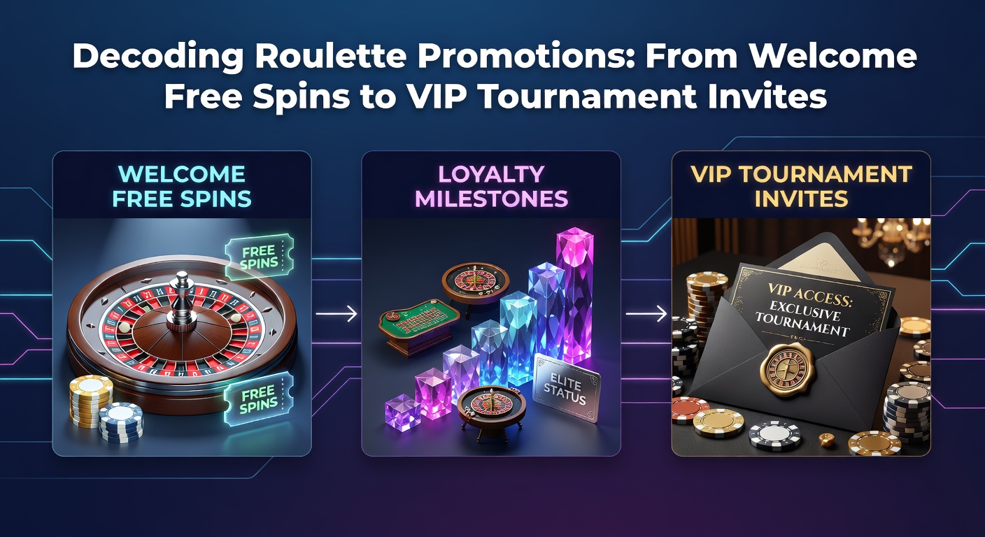 Roulette wheel with promotional banners highlighting free spins and VIP invites, capturing the excitement of casino rewards progression