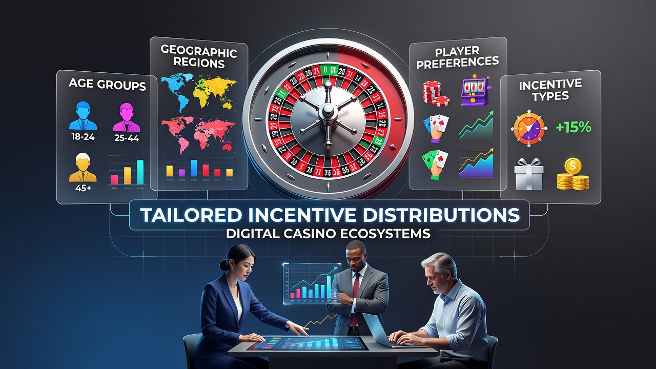 Data visualization showing demographic breakdowns of roulette players across age groups and regions in online casino platforms