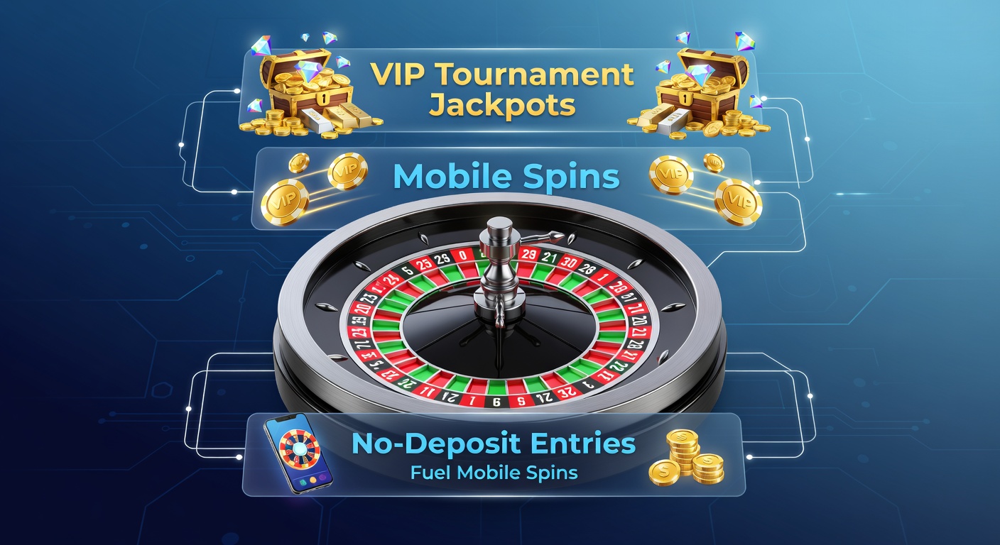 Dynamic graphic showing layered roulette rewards progression from no-deposit bonuses to VIP jackpots on mobile devices